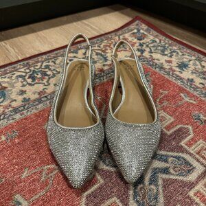 Women's Elle Rhinestone Slingback Pointed Toe Heels - A New Day Silver 8